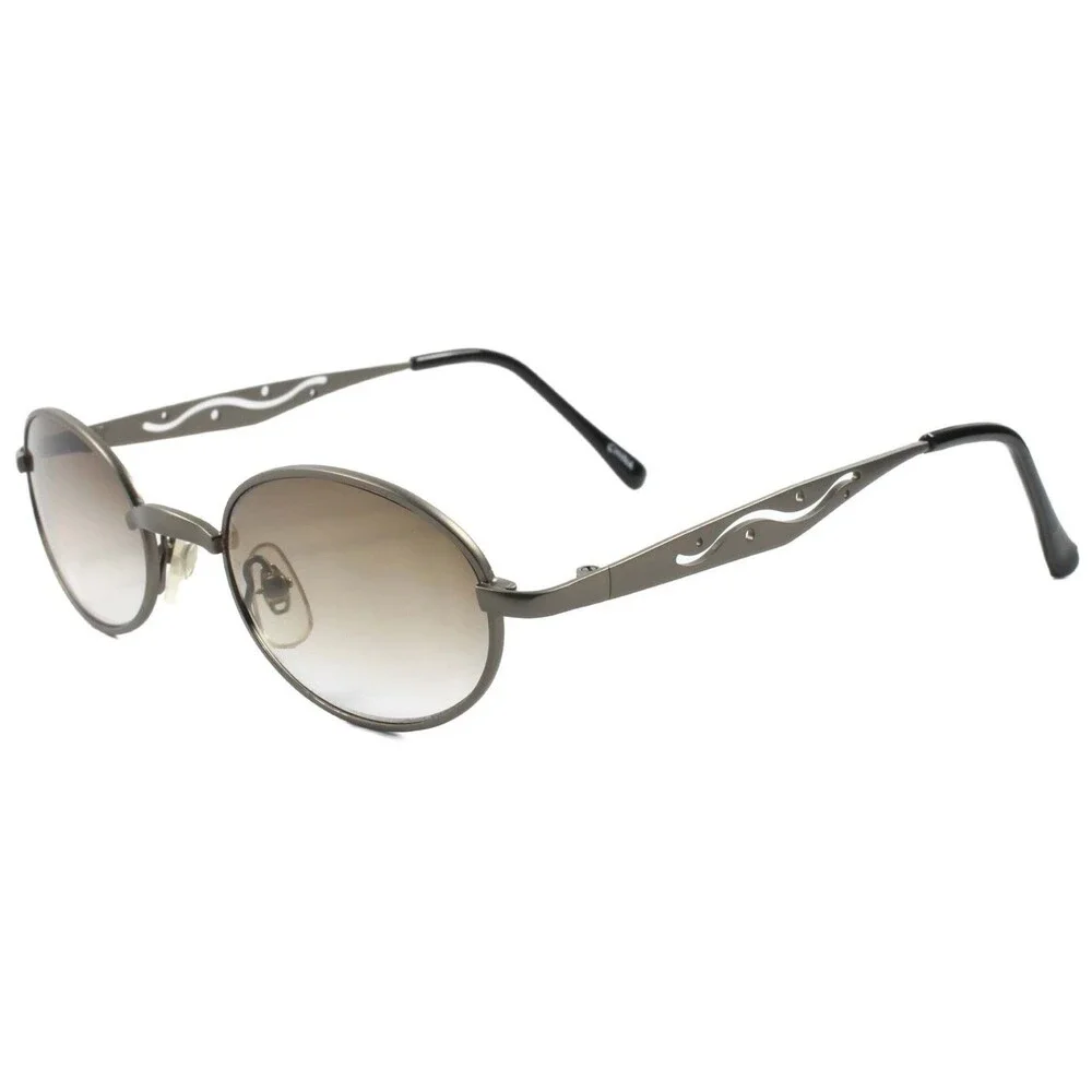 Genuine Vintage 80s Mens Womens Indie Hip Style Round Oval Gunmetal Sunglasses